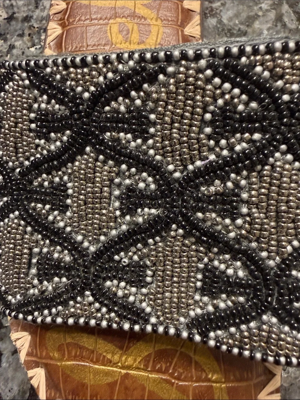 Sam Edelman Black Beaded Slide Sandals with Brown Croc-Print Footbed